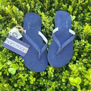 NWT Hari Mari Meadows Navy Leather -Sandals - Flip Flops - Thongs  Size 8